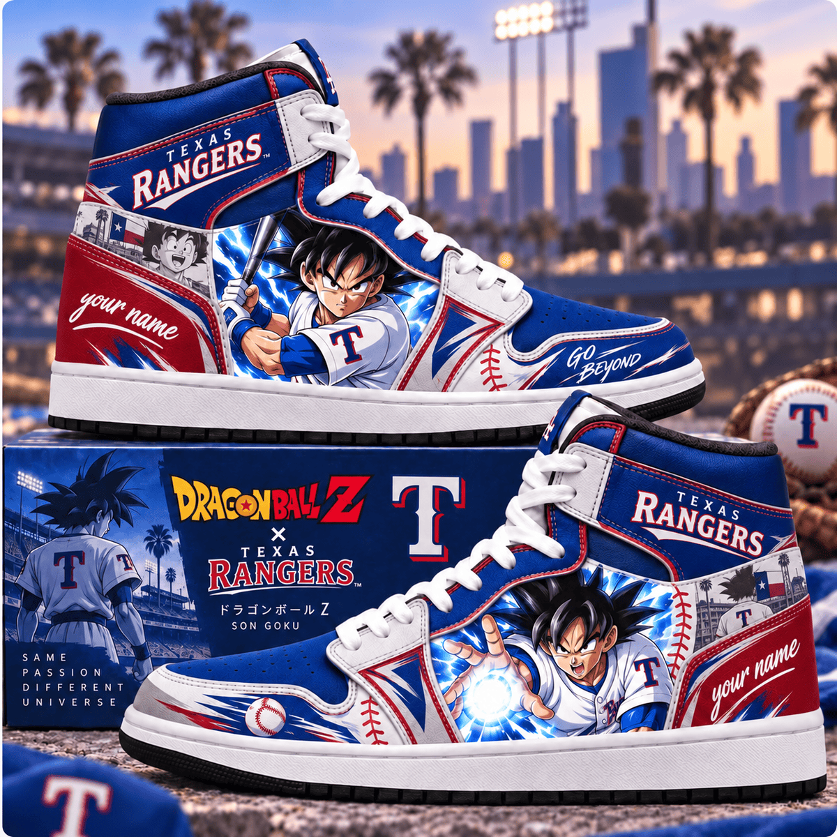 Texas Rangers MLB x Son Goku Personalized Baseball Fan Custom Name High Top Sneakers