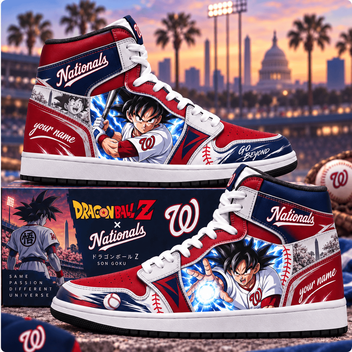 Washington Nationals MLB x Son Goku Personalized Baseball Fan Custom Name High Top Sneakers