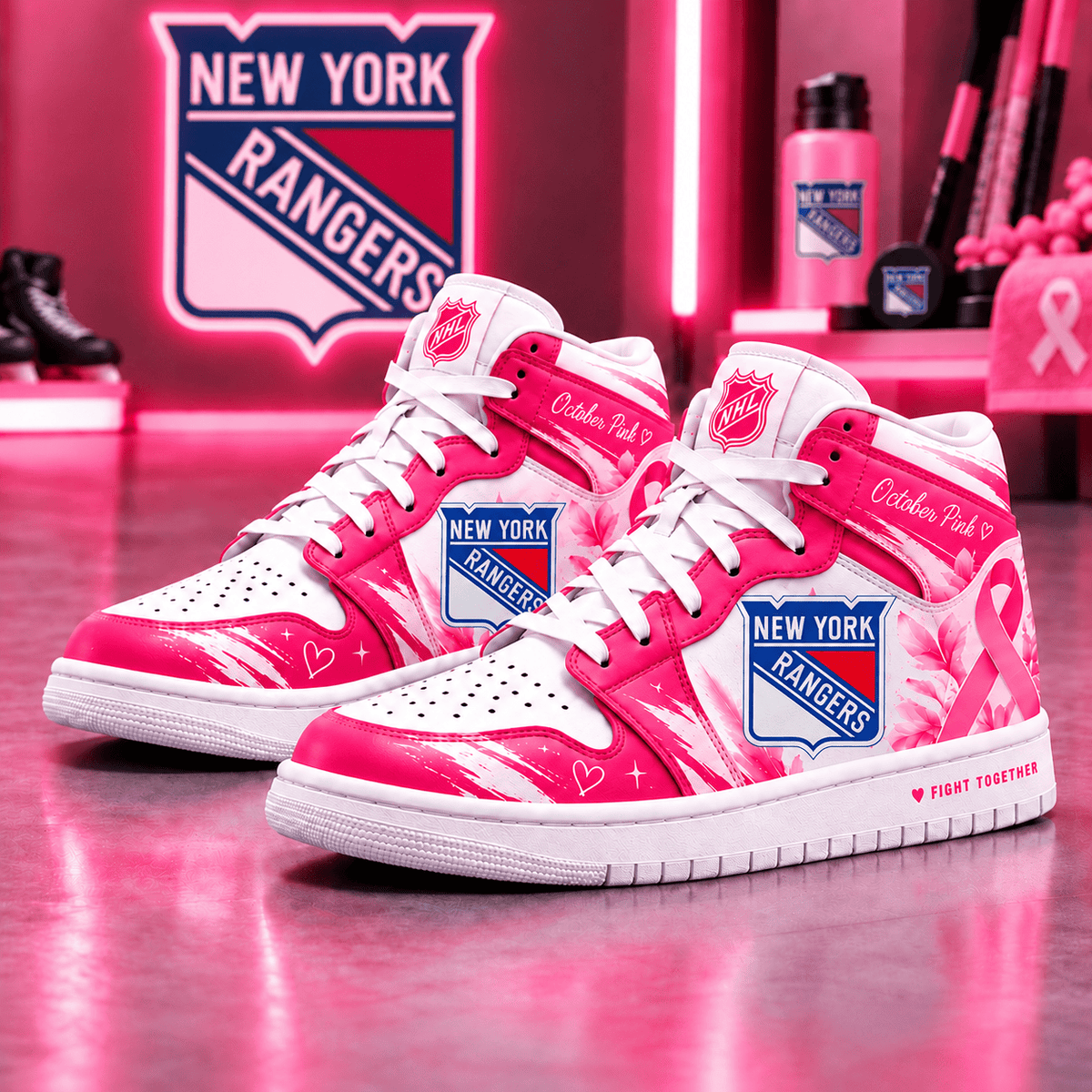 New York Rangers NHL October Pink Edition Sneakers – Hockey Fan Shoes