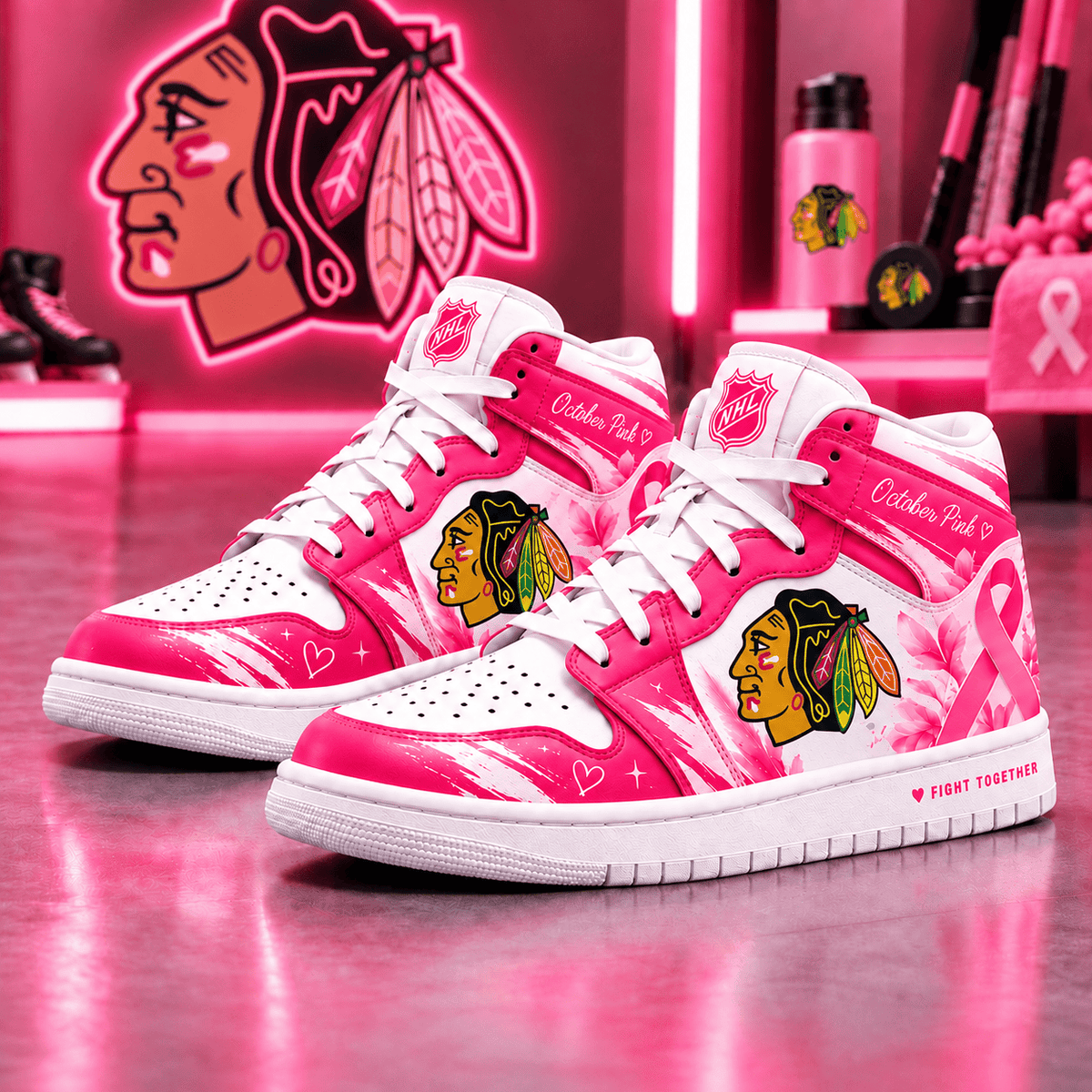 Chicago Blackhawks NHL October Pink Edition Sneakers – Hockey Fan Shoes