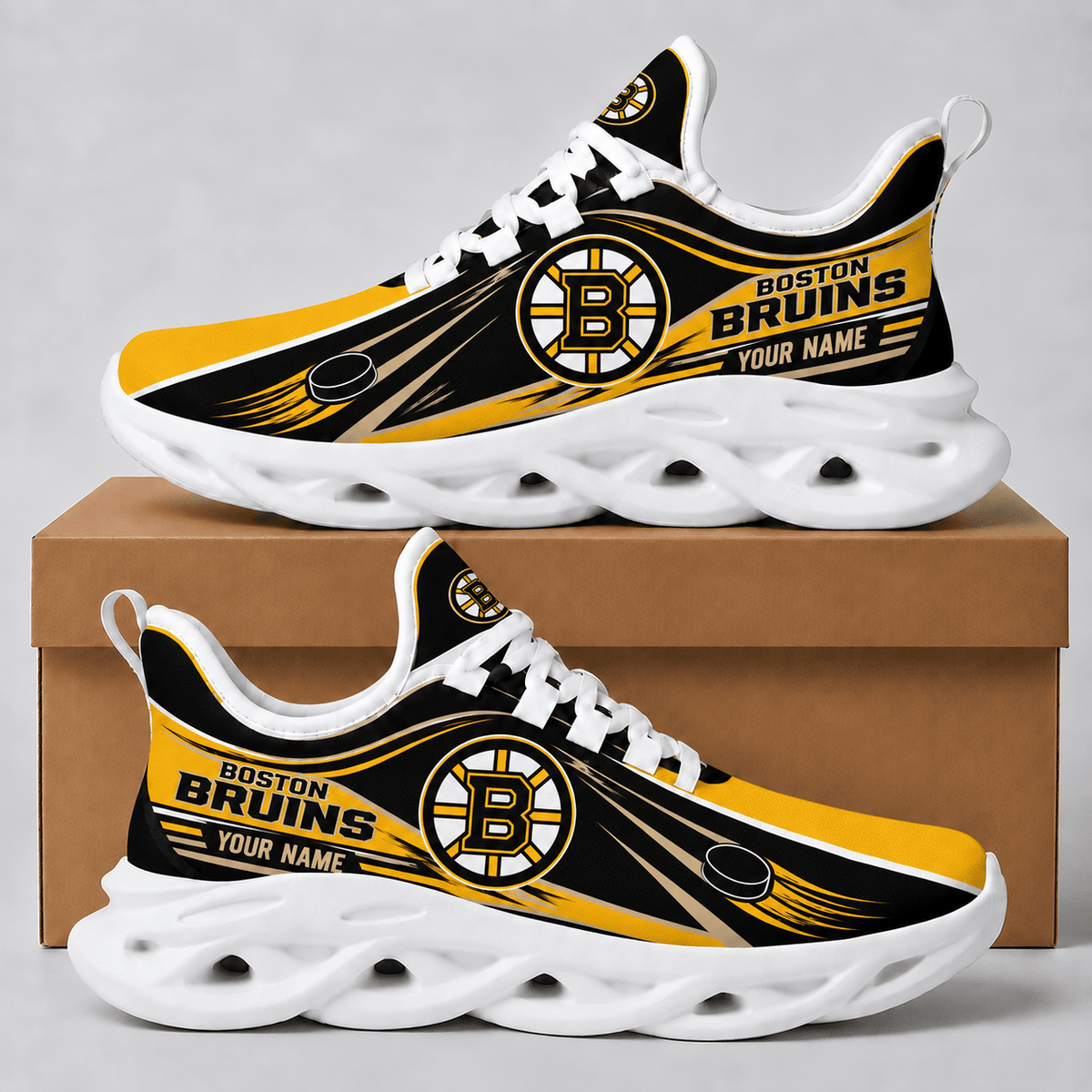 Boston Bruins NHL Personalized Team Sneakers – Custom Name Hockey Fan Shoes
