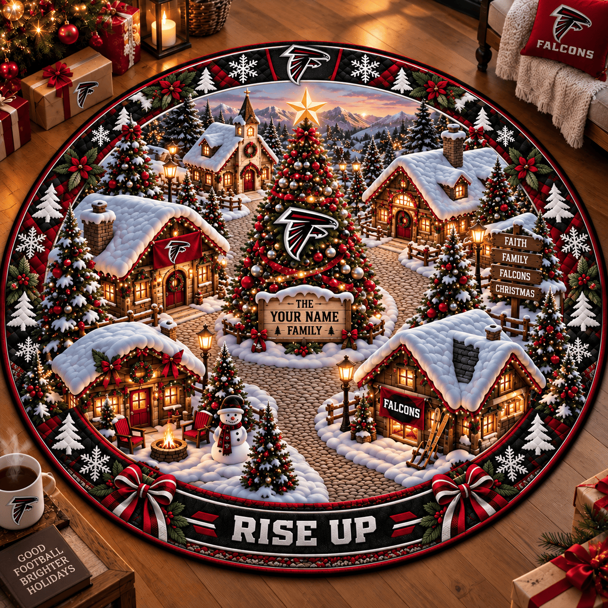 Atlanta Falcons NFL Personalized Christmas Round Rug – Custom Family Name