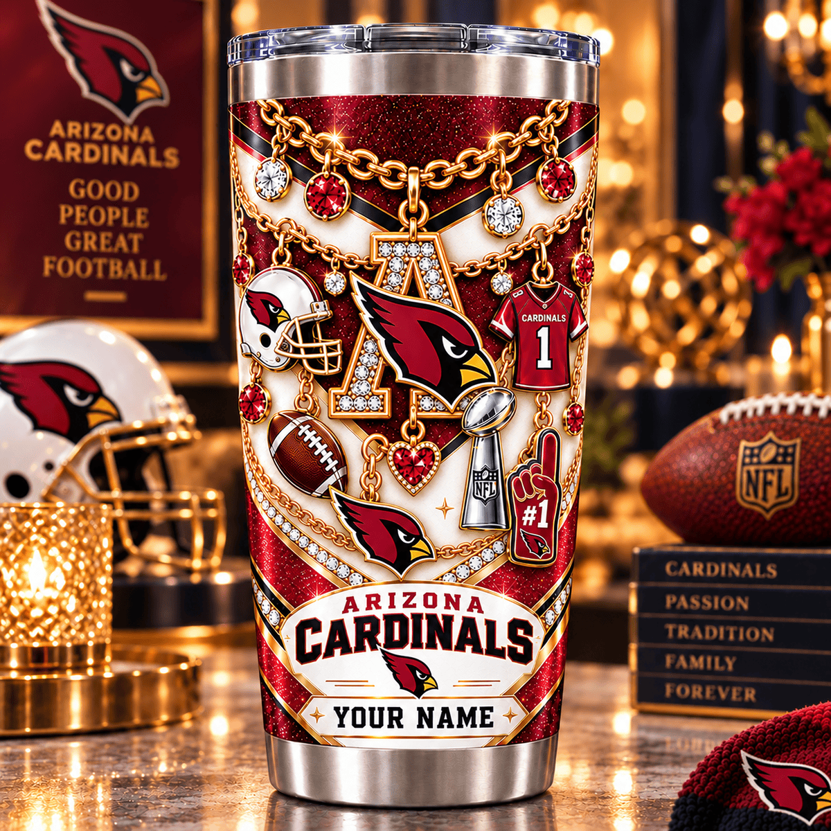 Arizona Cardinals NFL Personalized Sparkle Tumbler Gifts For Fan