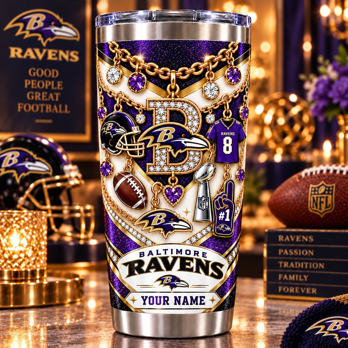 Baltimore Ravens NFL Personalized Sparkle Tumbler Gifts For Fan