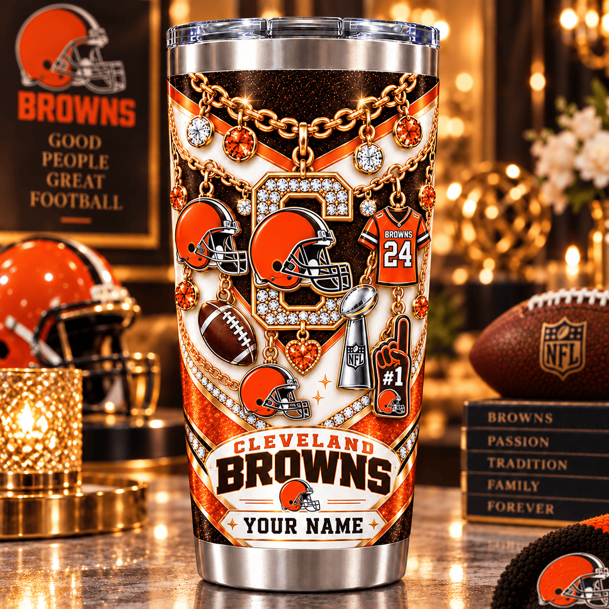 Cleveland Browns NFL Personalized Sparkle Tumbler Gifts For Fan