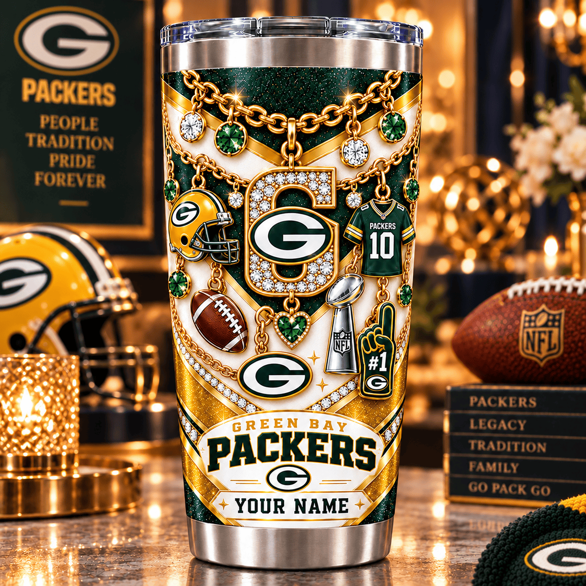 Green Bay Packers NFL Personalized Sparkle Tumbler Gifts For Fan