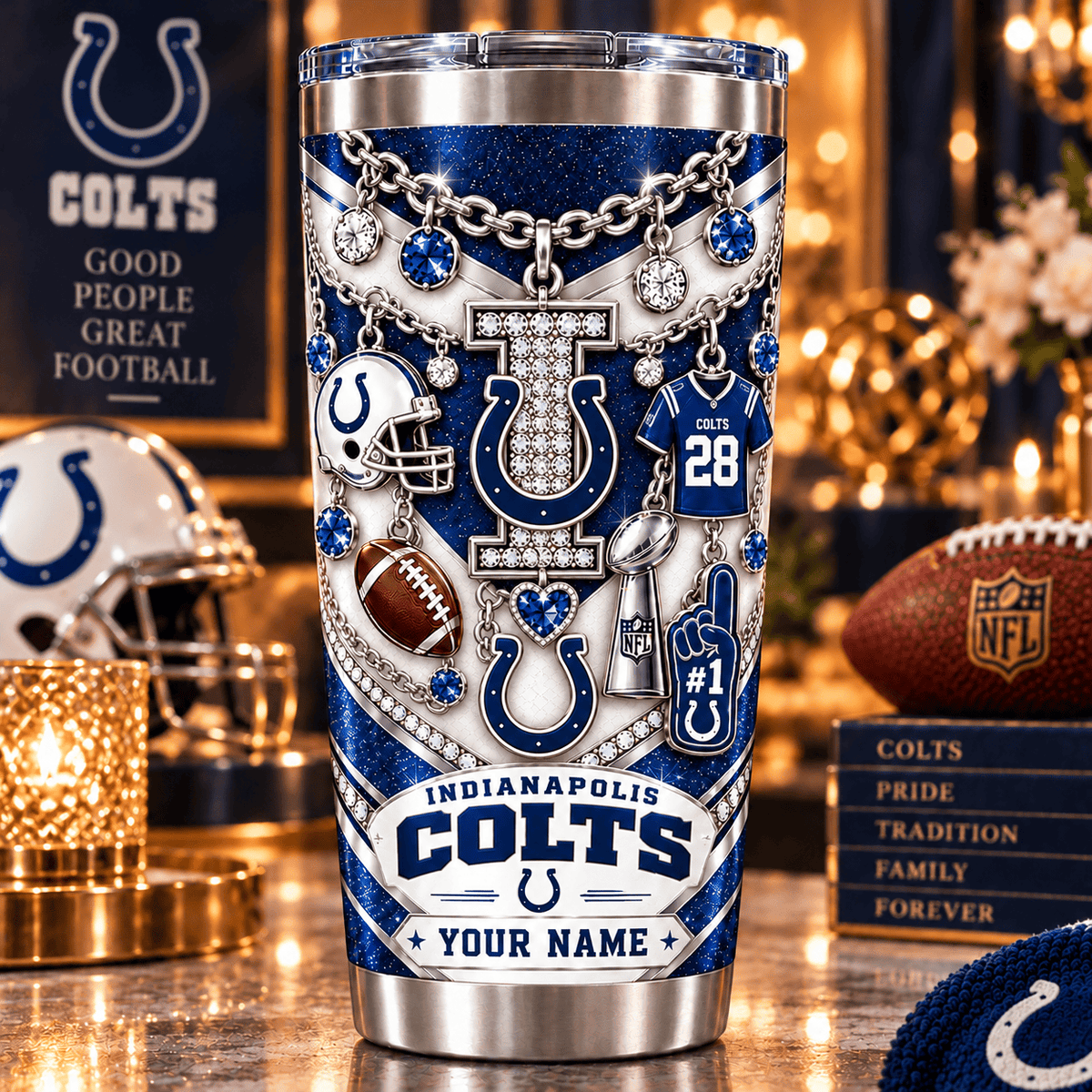 Indianapolis Colts NFL Personalized Sparkle Tumbler Gifts For Fan