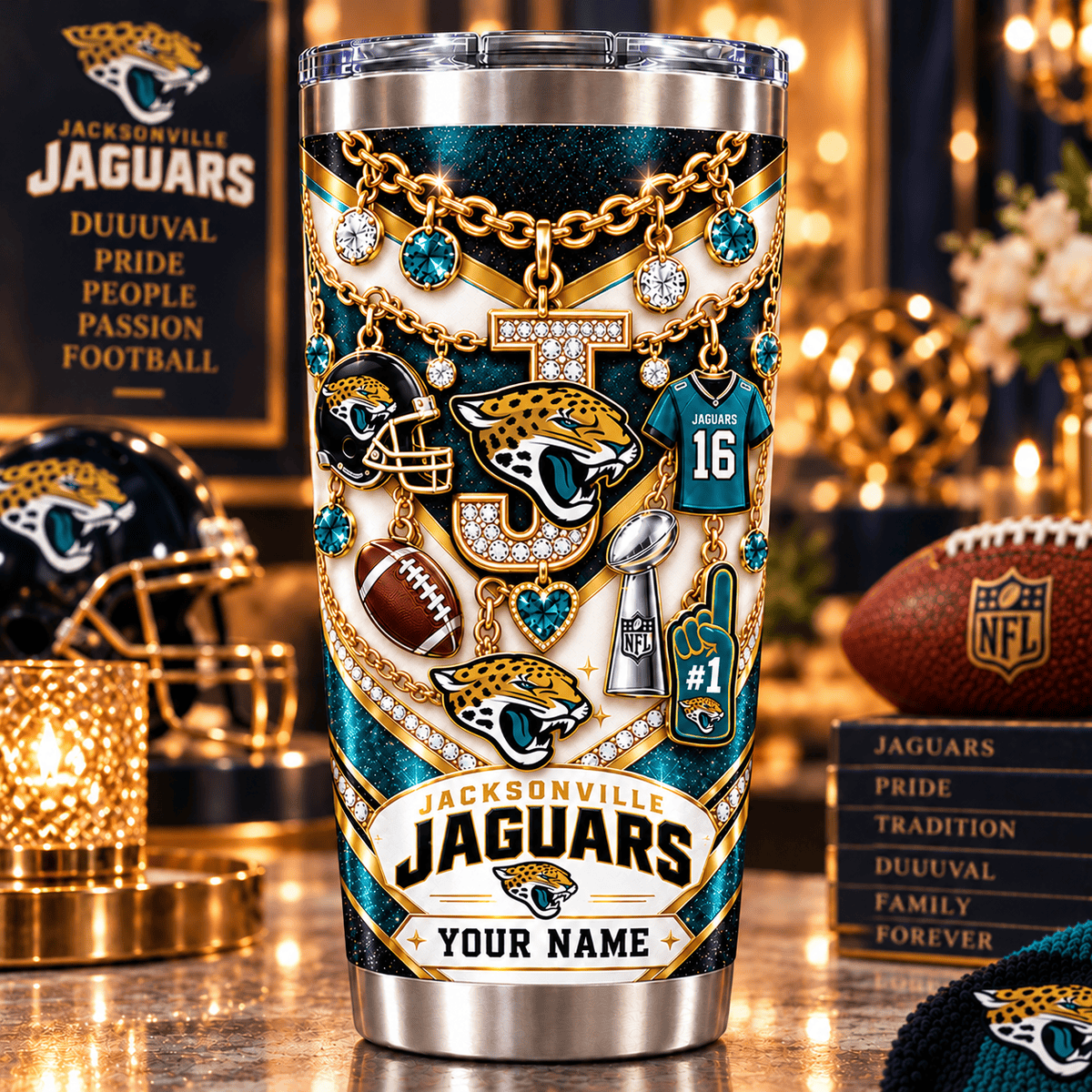 Jacksonville Jaguars NFL Personalized Sparkle Tumbler Gifts For Fan