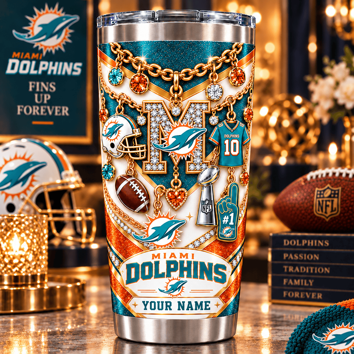 Miami Dolphins NFL Personalized Sparkle Tumbler Gifts For Fan
