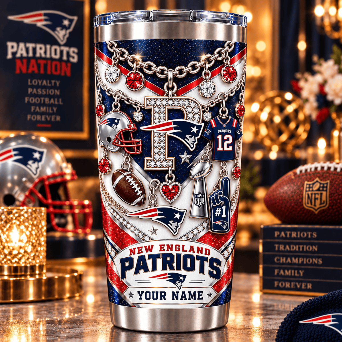 New England Patriots NFL Personalized Sparkle Tumbler Gifts For Fan