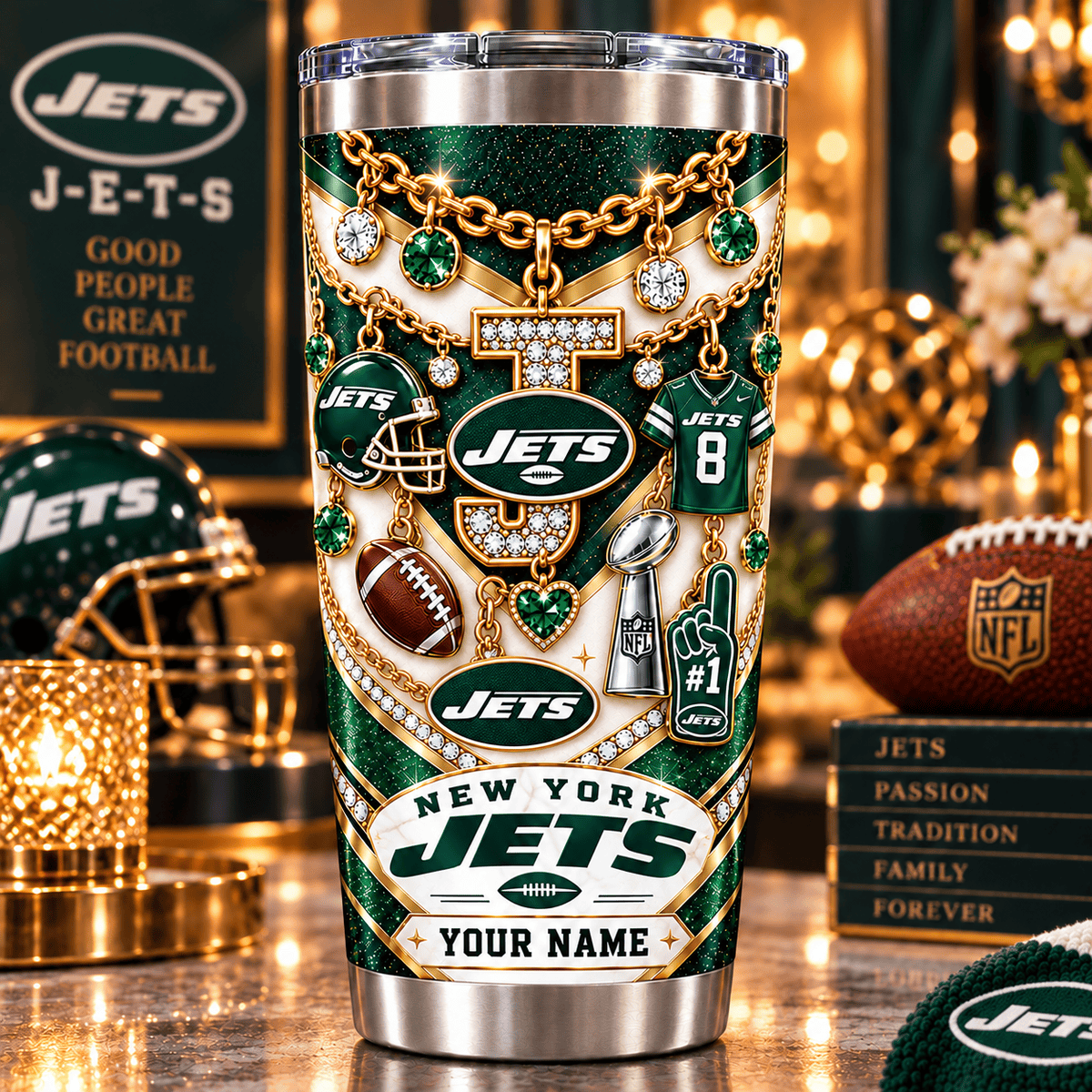 New York Jets NFL Personalized Sparkle Tumbler Gifts For Fan