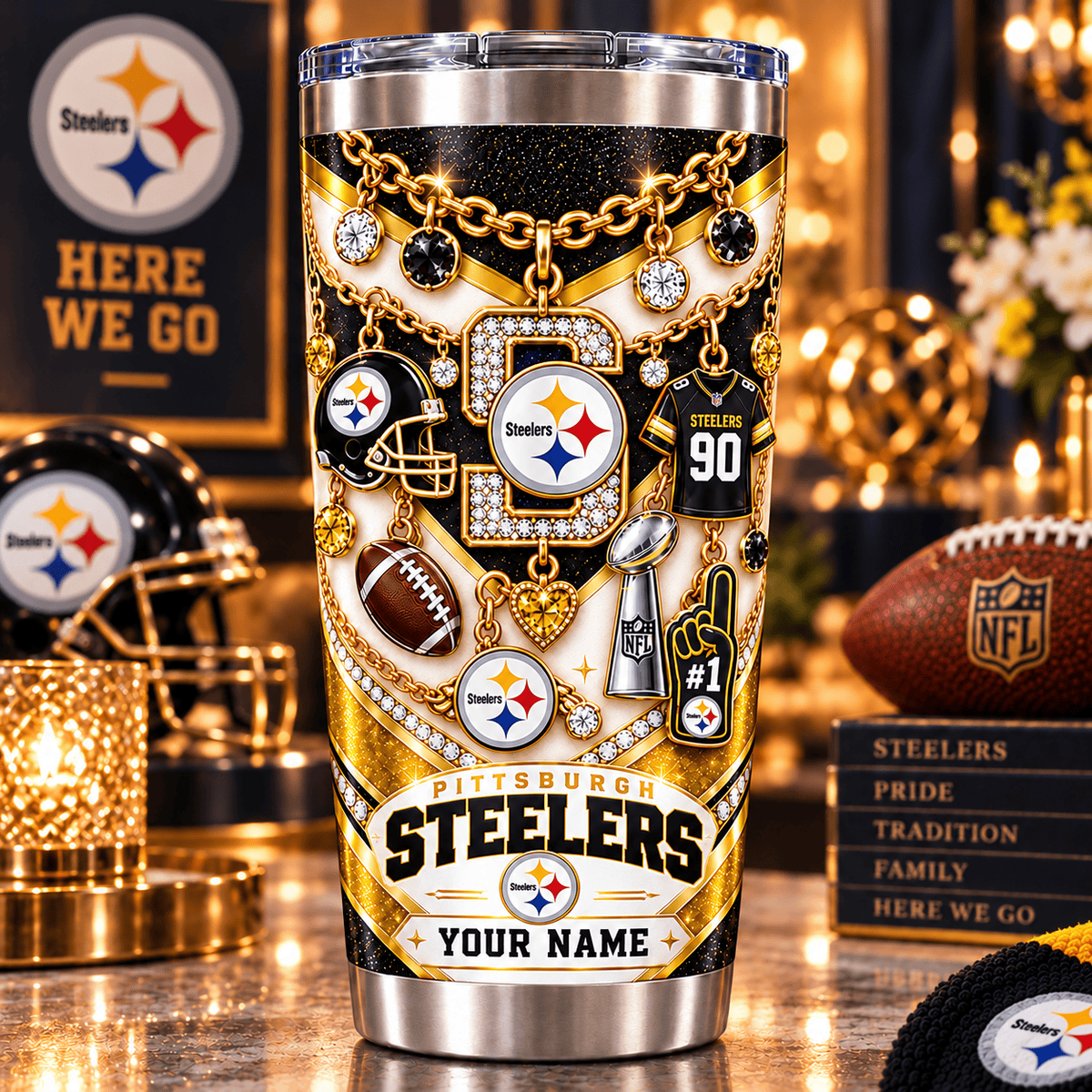 Pittsburgh Steelers NFL Personalized Sparkle Tumbler Gifts For Fan
