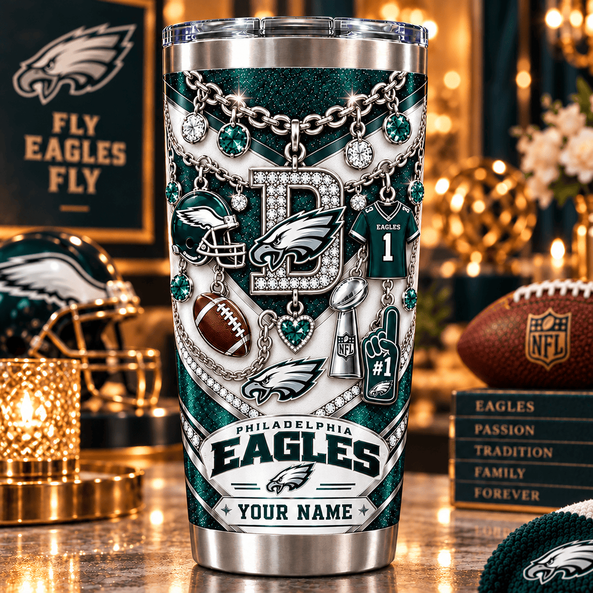 Philadelphia Eagles NFL Personalized Sparkle Tumbler Gifts For Fan