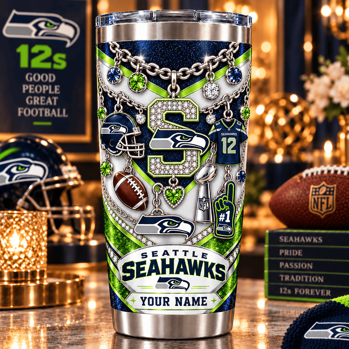 Seattle Seahawks NFL Personalized Sparkle Tumbler Gifts For Fan