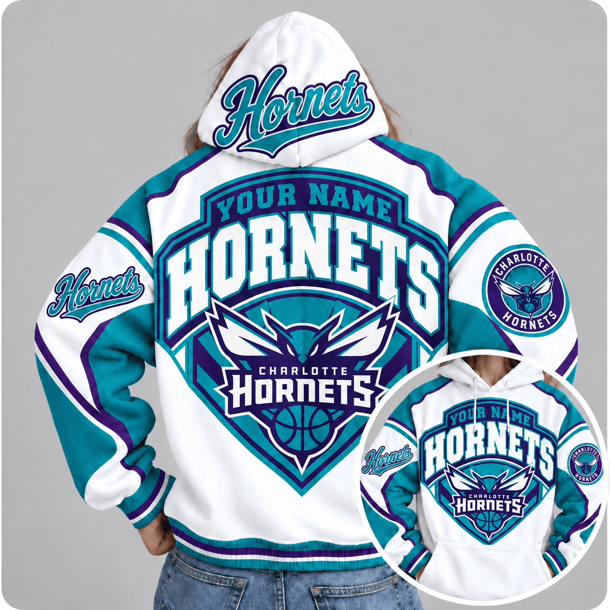 Charlotte Hornets Personalized NBA Team Hoodie – Custom Name Basketball Fan Pullover Hoodie