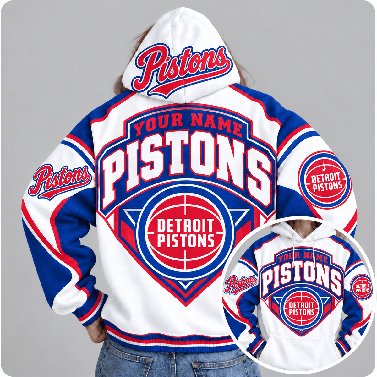 Detroit Pistons Personalized NBA Team Hoodie – Custom Name Basketball Fan Pullover Hoodie