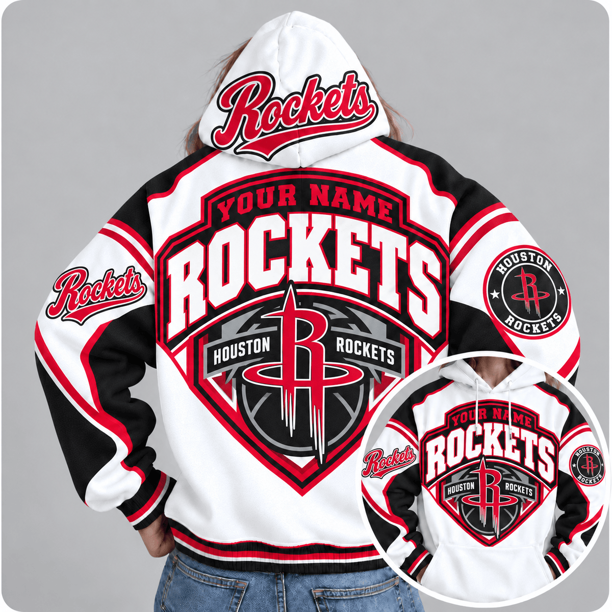 Houston Rockets Personalized NBA Team Hoodie – Custom Name Basketball Fan Pullover Hoodie