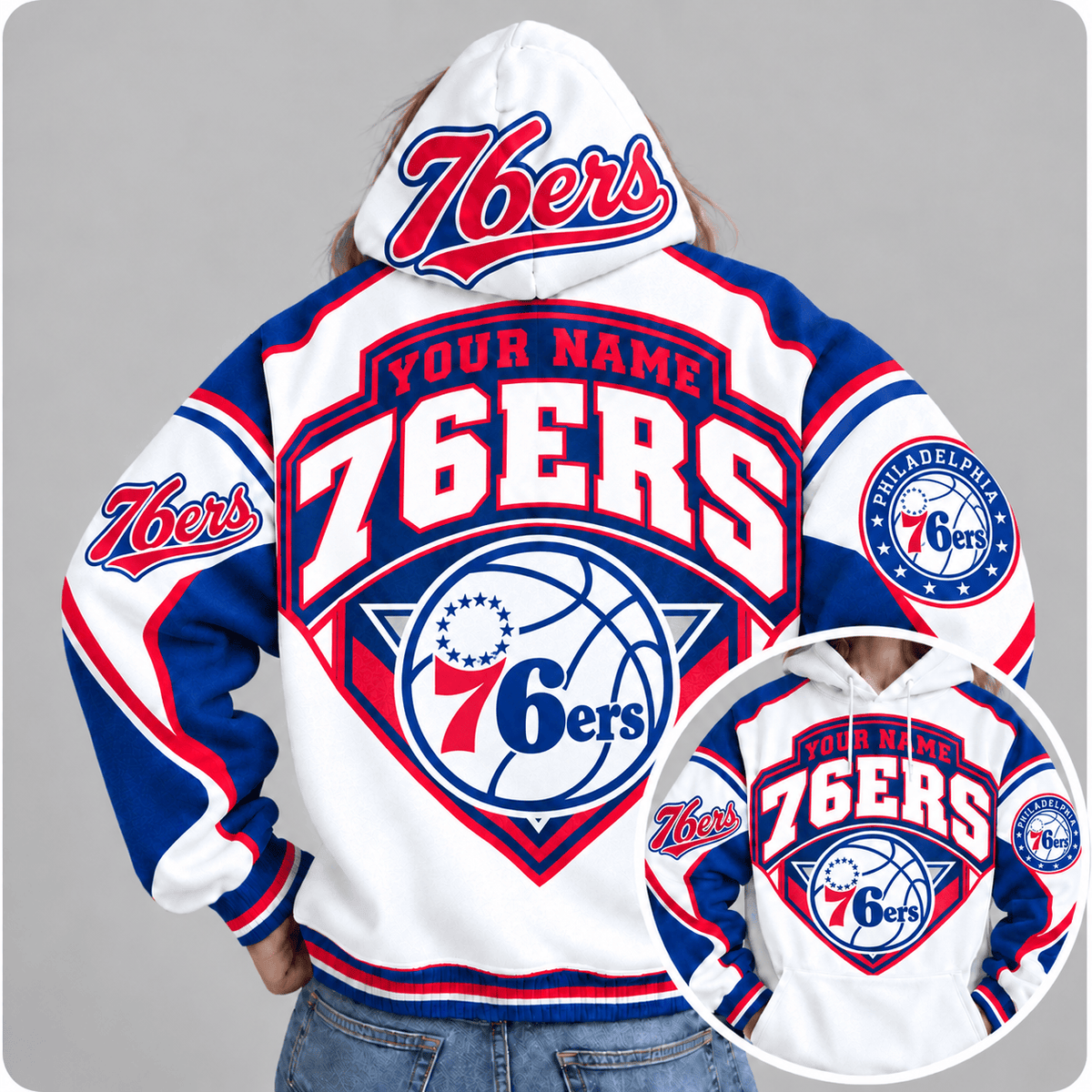 Philadelphia 76ers Personalized NBA Team Hoodie – Custom Name Basketball Fan Pullover Hoodie