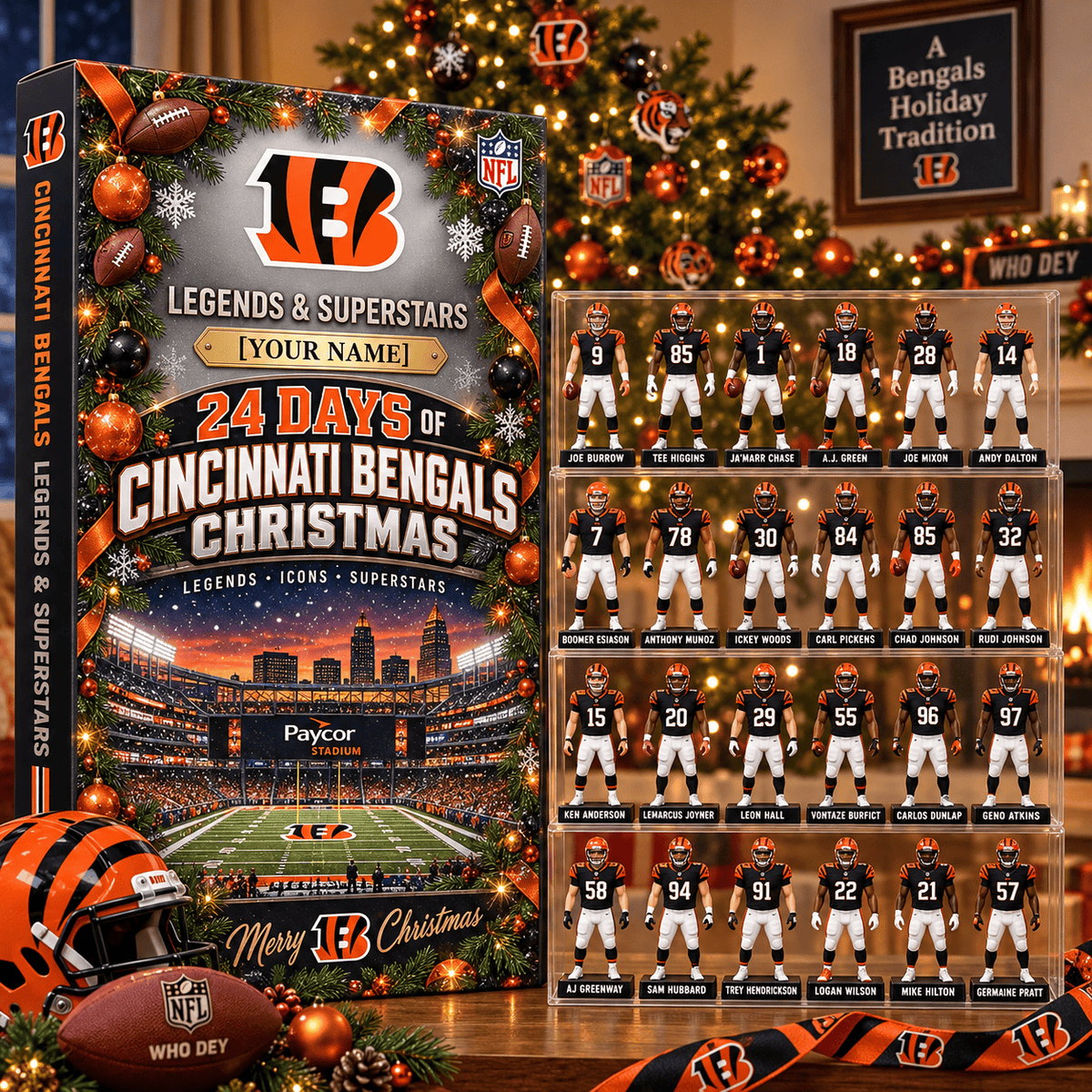 Cincinnati Bengals NFL Advent calendar Full Box Christmas Gifts Custom Name