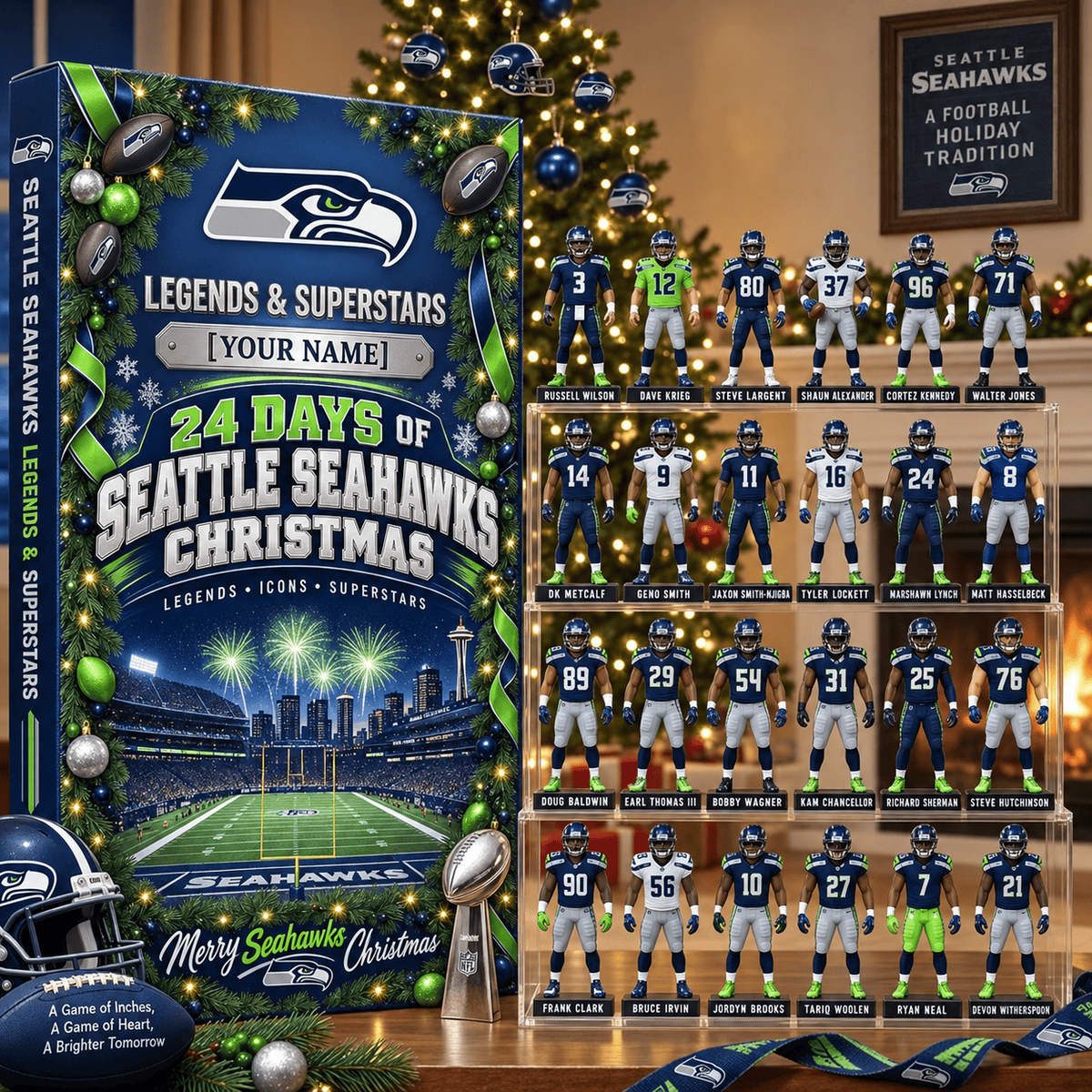 Seattle Seahawks NFL Advent calendar Full Box Christmas Gifts Custom Name