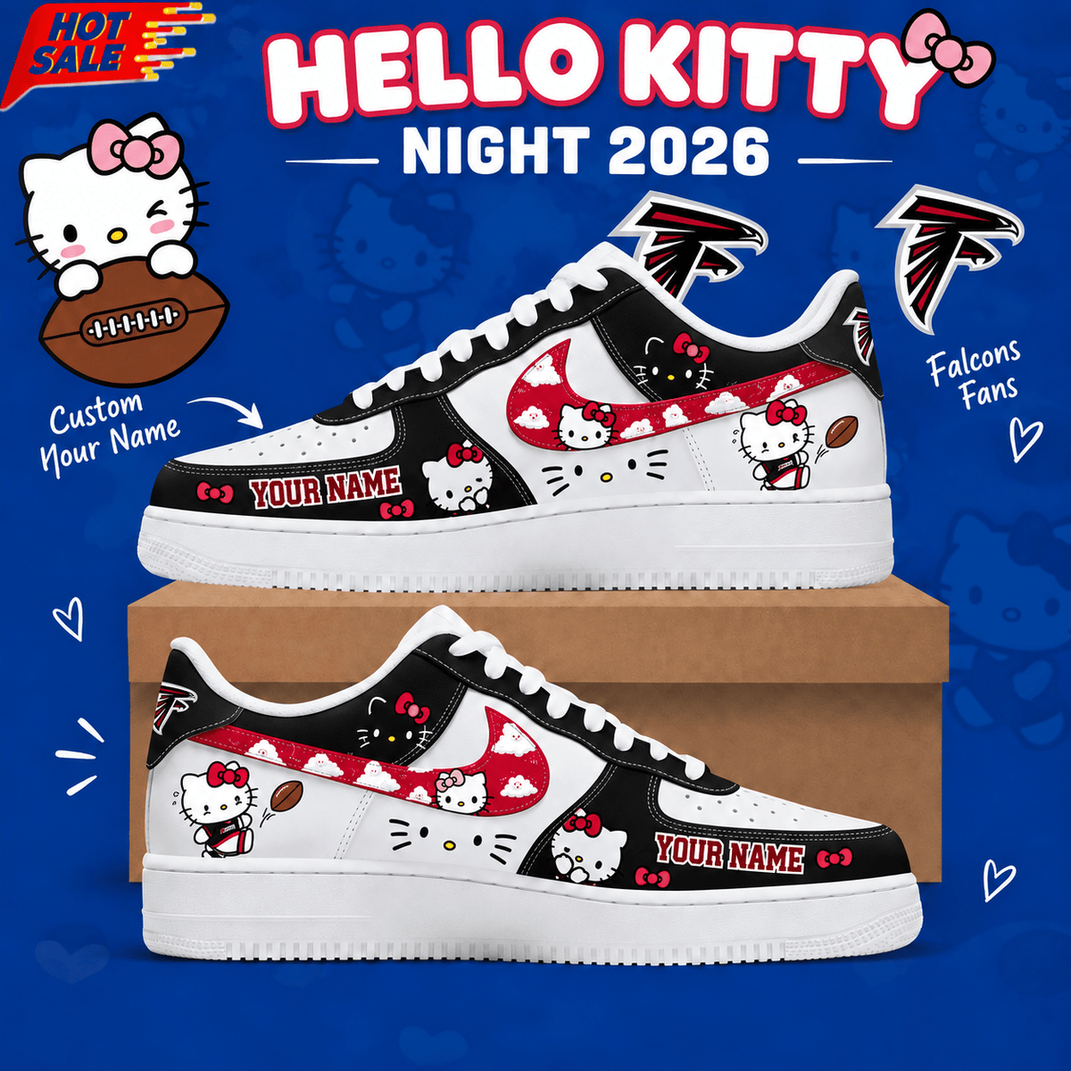 Atlanta Falcons NFL x Hello Kitty Custom Name Low Top Sneakers