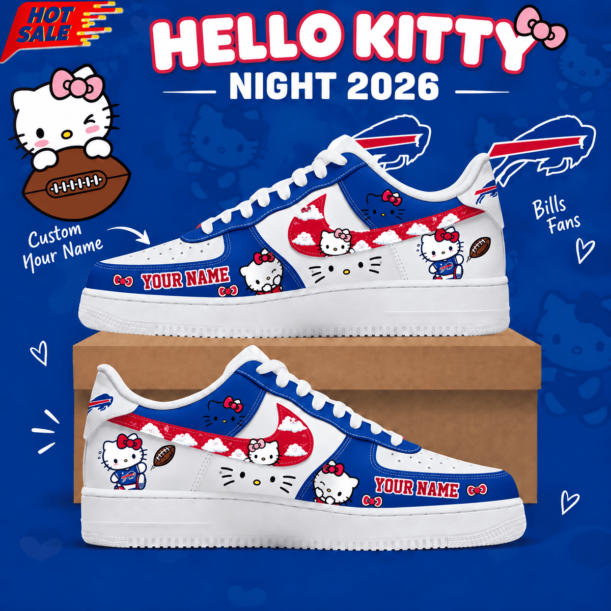 Buffalo Bills NFL x Hello Kitty Custom Name Low Top Sneakers
