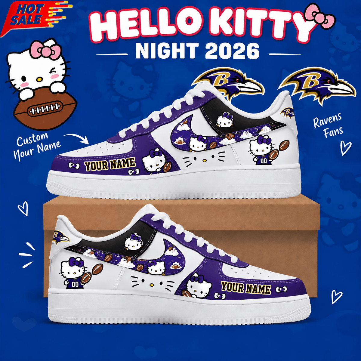 Baltimore Ravens NFL x Hello Kitty Custom Name Low Top Sneakers