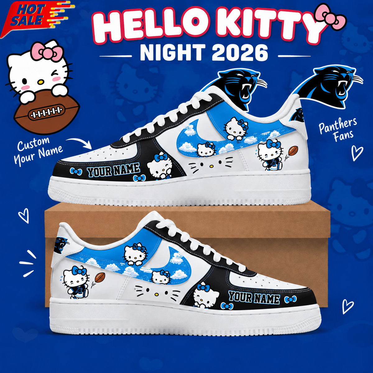 Carolina Panthers NFL x Hello Kitty Custom Name Low Top Sneakers