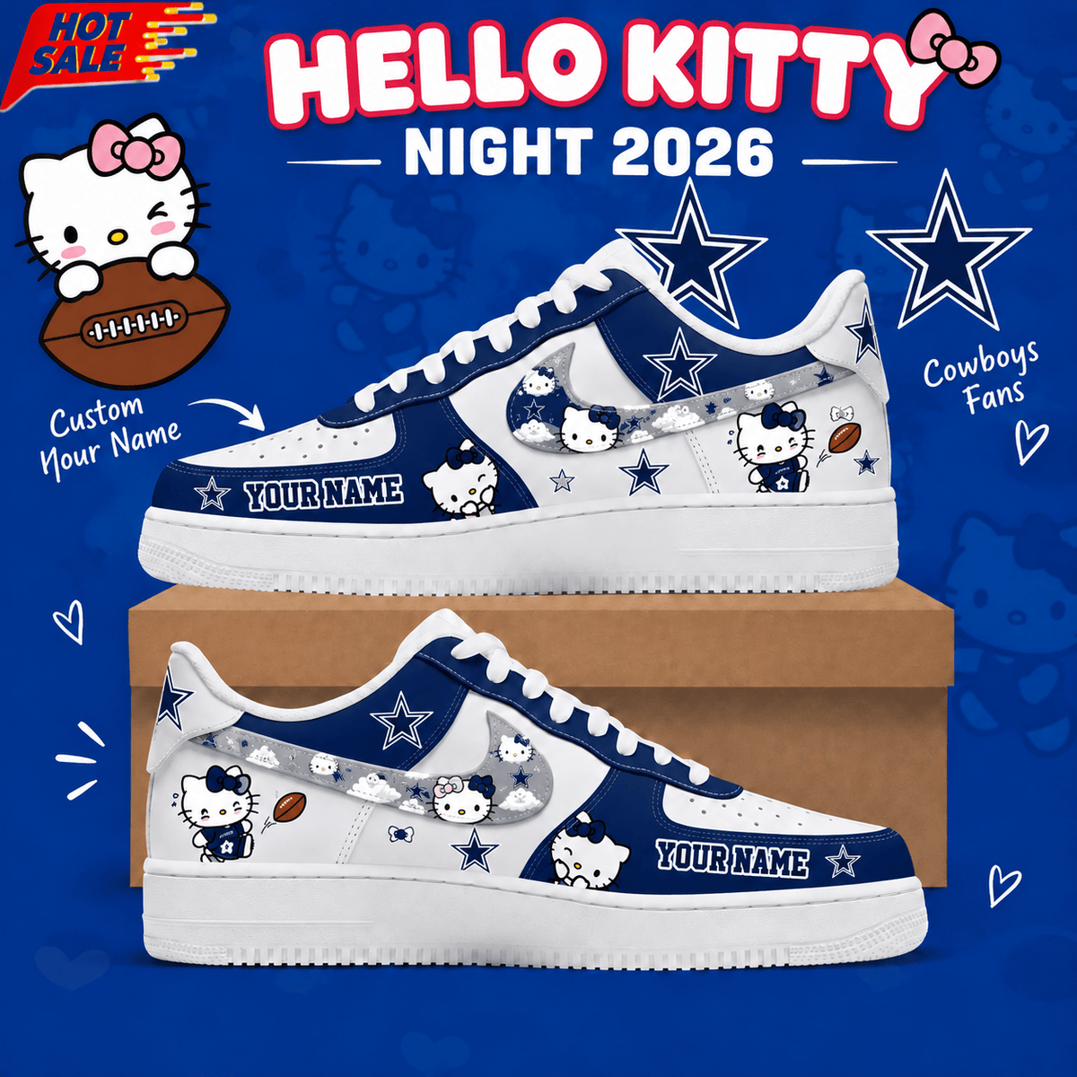 Dallas Cowboys NFL x Hello Kitty Custom Name Low Top Sneakers