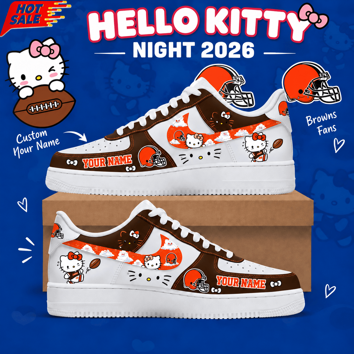 Cleveland Browns NFL x Hello Kitty Custom Name Low Top Sneakers