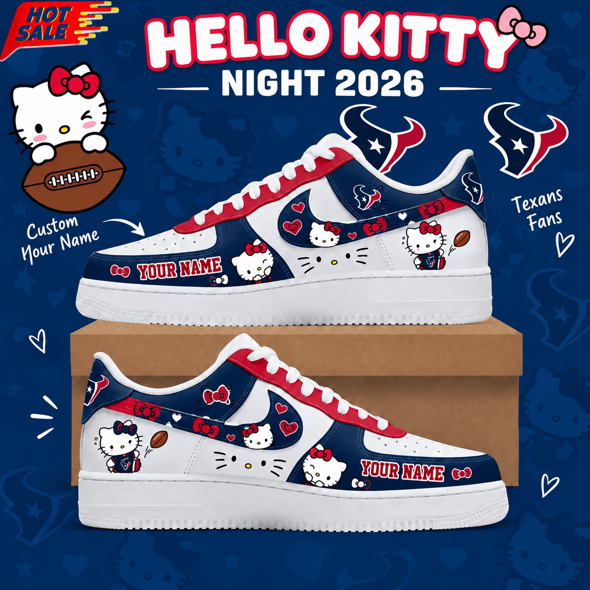 Houston Texans NFL x Hello Kitty Custom Name Low Top Sneakers