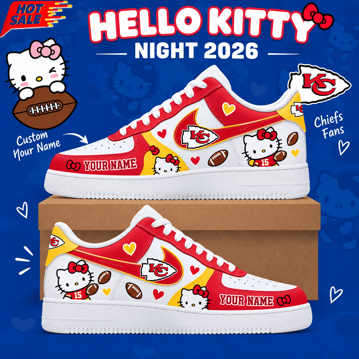 Kansas City Chiefs NFL x Hello Kitty Custom Name Low Top Sneakers