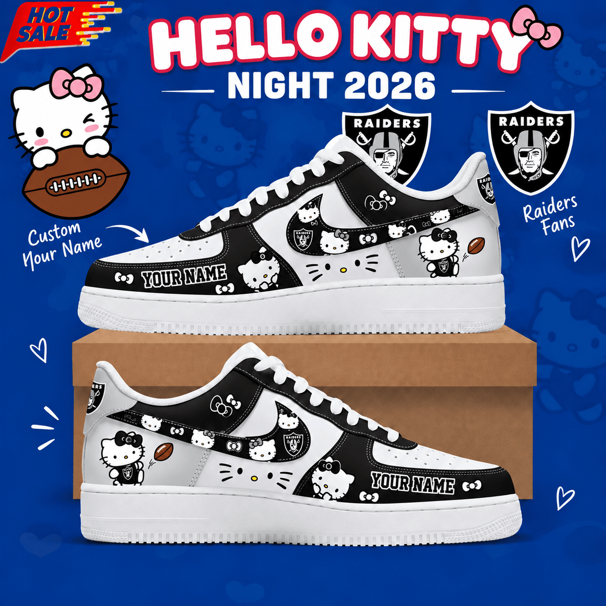 Las Vegas Raiders NFL x Hello Kitty Custom Name Low Top Sneakers