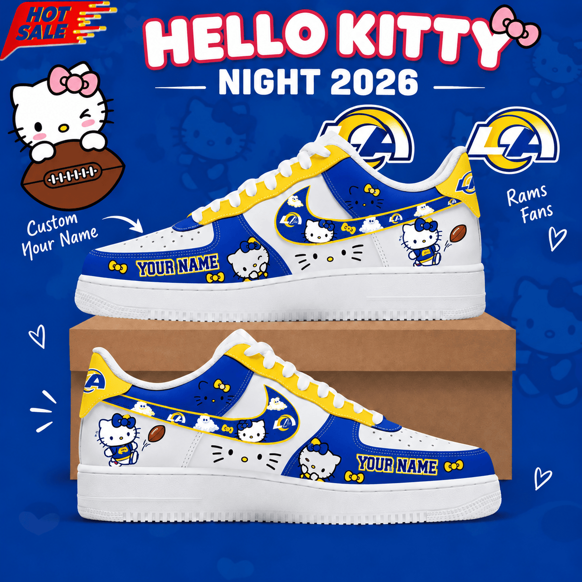 Los Angeles Rams NFL x Hello Kitty Custom Name Low Top Sneakers