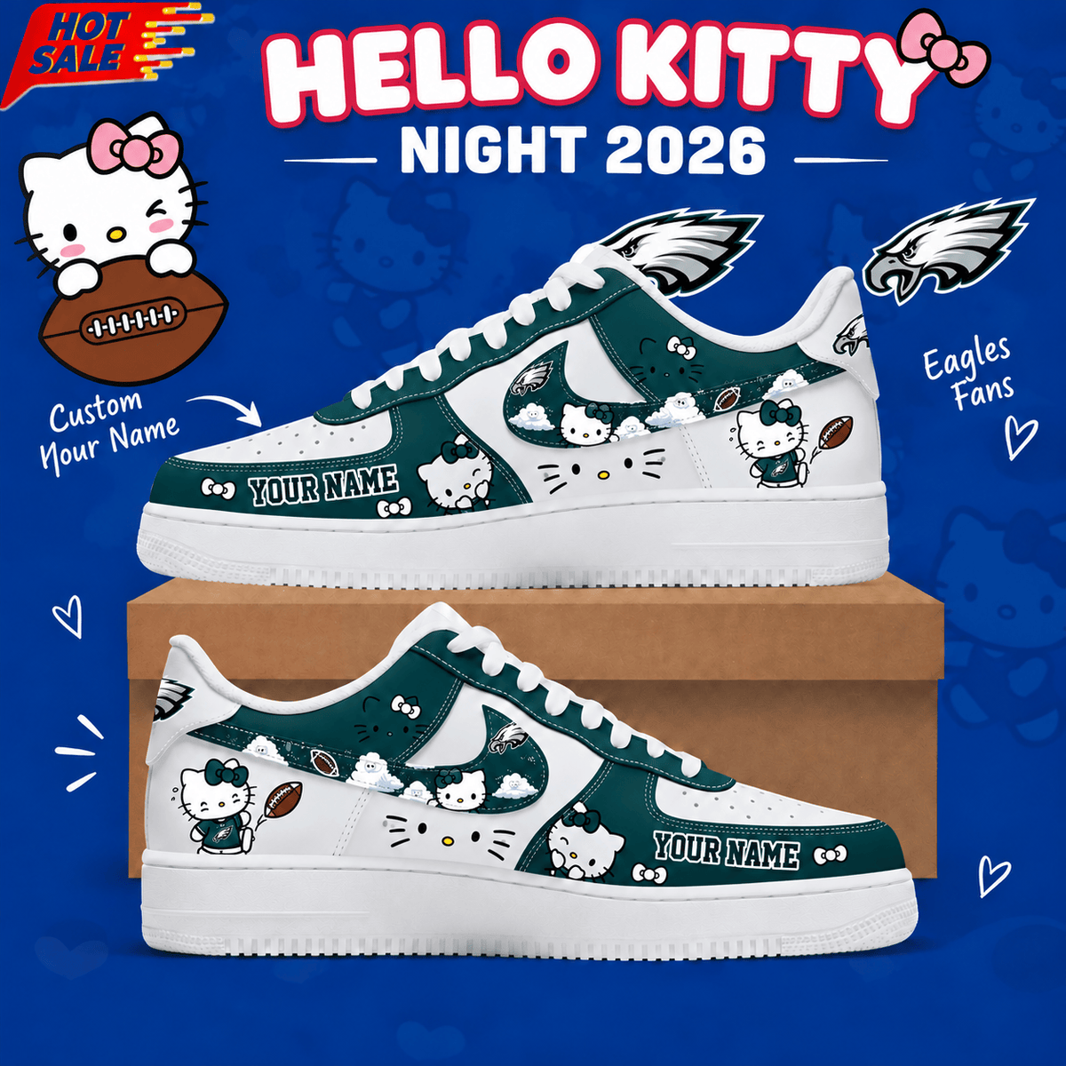 Philadelphia Eagles NFL x Hello Kitty Custom Name Low Top Sneakers
