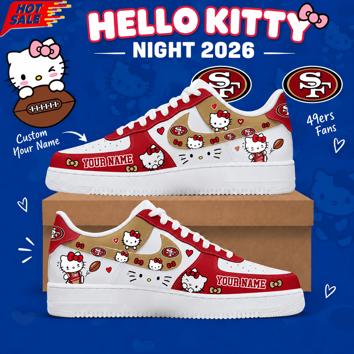 San Francisco 49ers NFL x Hello Kitty Custom Name Low Top Sneakers