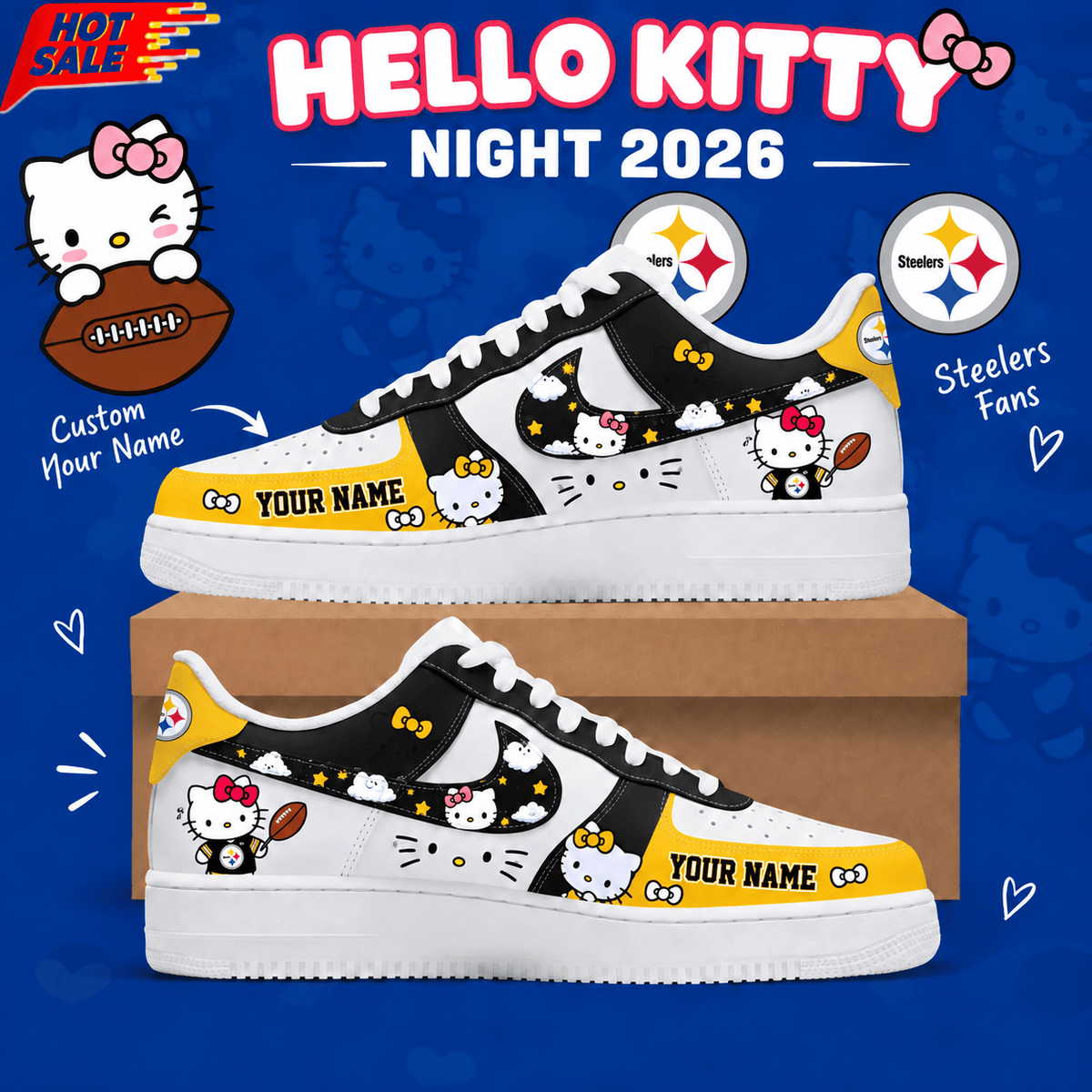 Pittsburgh Steelers NFL x Hello Kitty Custom Name Low Top Sneakers