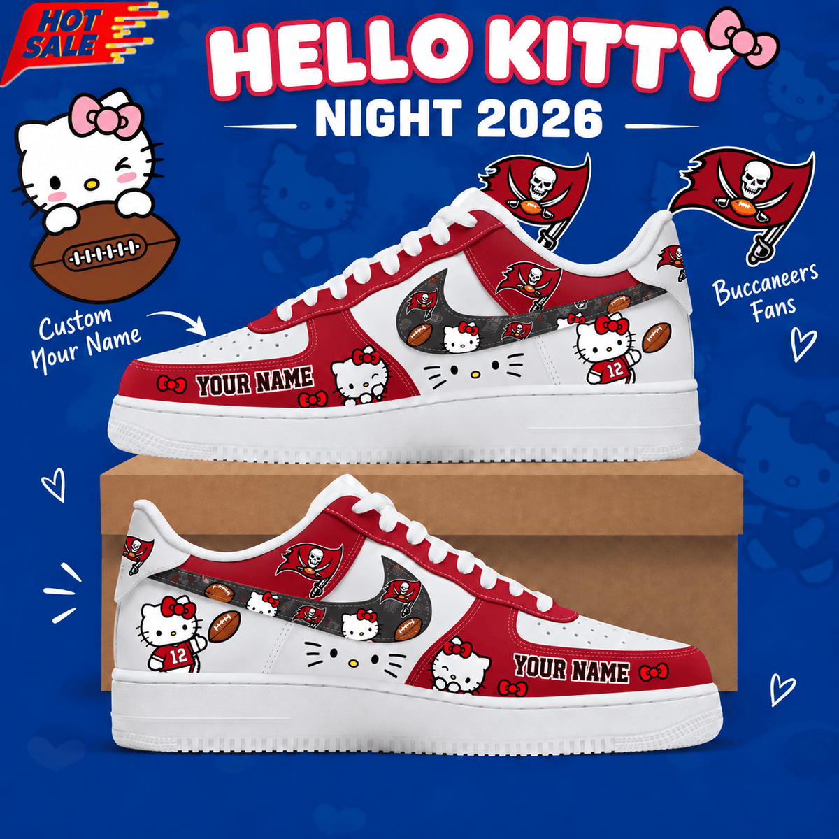 Tampa Bay Buccaneers NFL x Hello Kitty Custom Name Low Top Sneakers