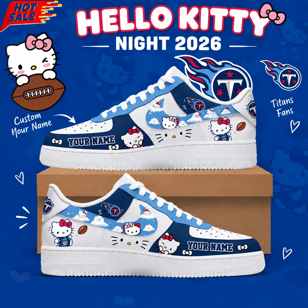 Tennessee Titans NFL x Hello Kitty Custom Name Low Top Sneakers