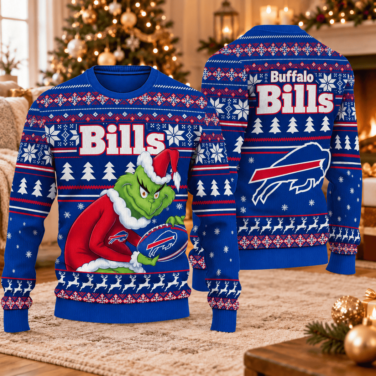 Buffalo Bills x Grinch Christmas Ugly Sweater – NFL Football Holiday Sweatshirt, Christmas Gift for Fans
