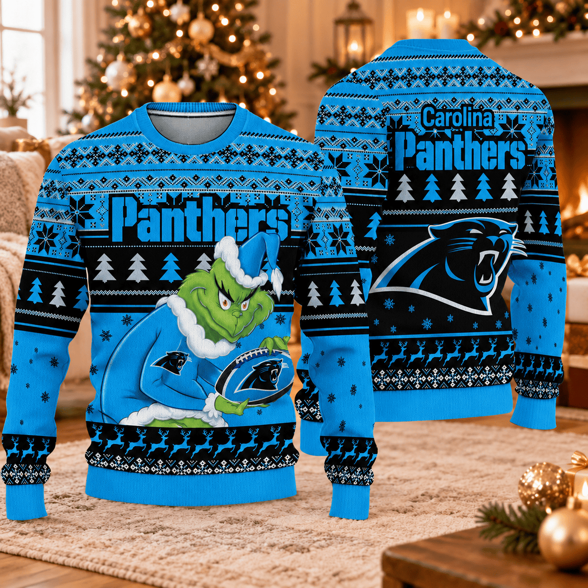 Carolina Panthers x Grinch Christmas Ugly Sweater – NFL Football Holiday Sweatshirt, Christmas Gift for Fans