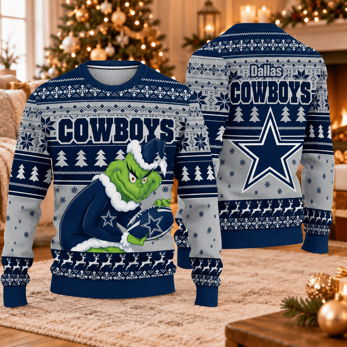 Dallas Cowboys x Grinch Christmas Ugly Sweater – NFL Football Holiday Sweatshirt, Christmas Gift for Fans