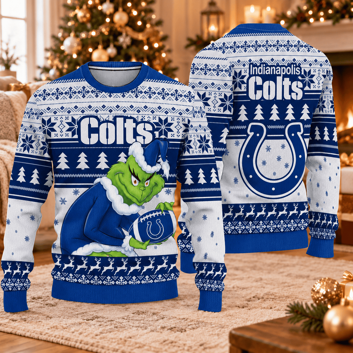 Indianapolis Colts x Grinch Christmas Ugly Sweater – NFL Football Holiday Sweatshirt, Christmas Gift for Fans
