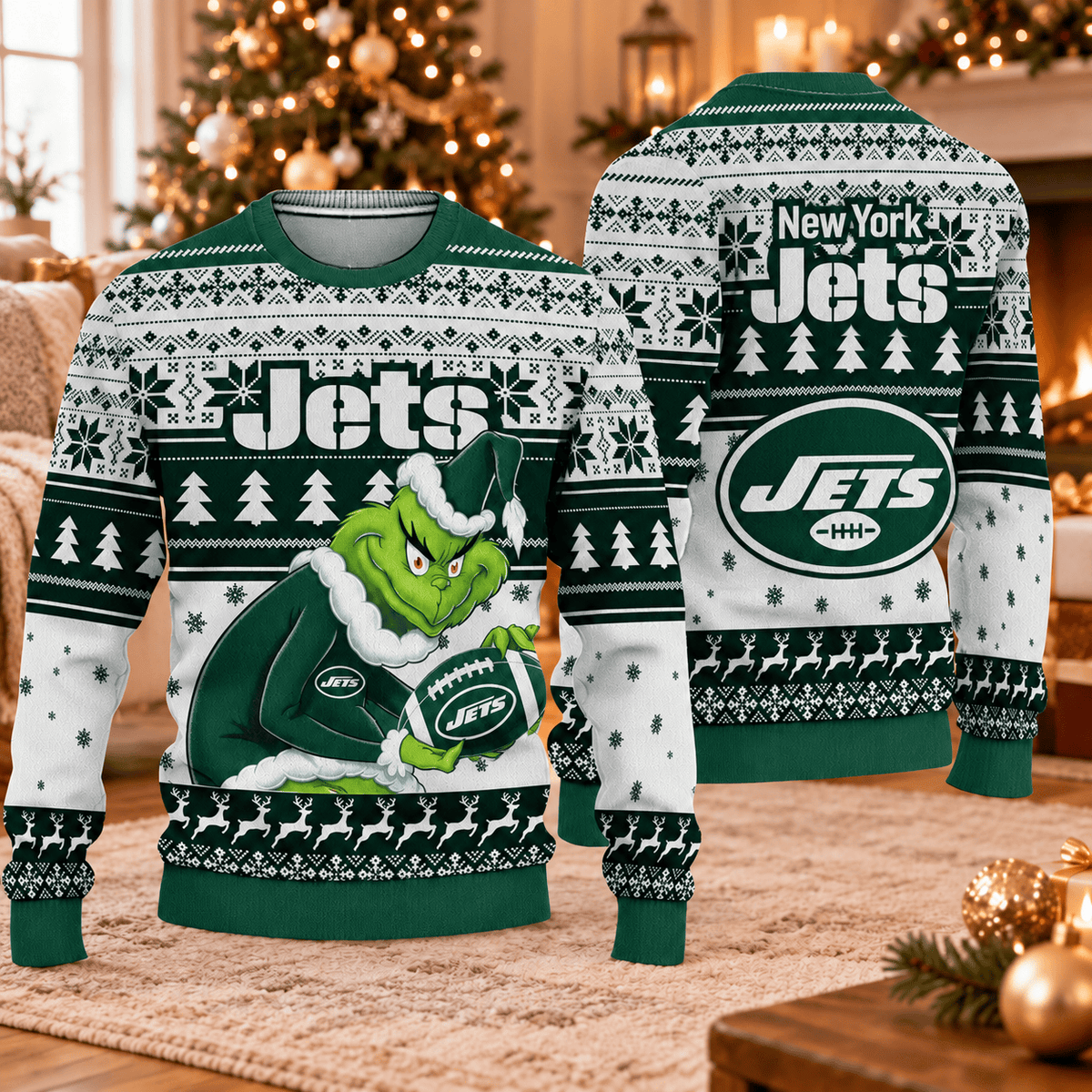 New York Jets x Grinch Christmas Ugly Sweater – NFL Football Holiday Sweatshirt, Christmas Gift for Fans