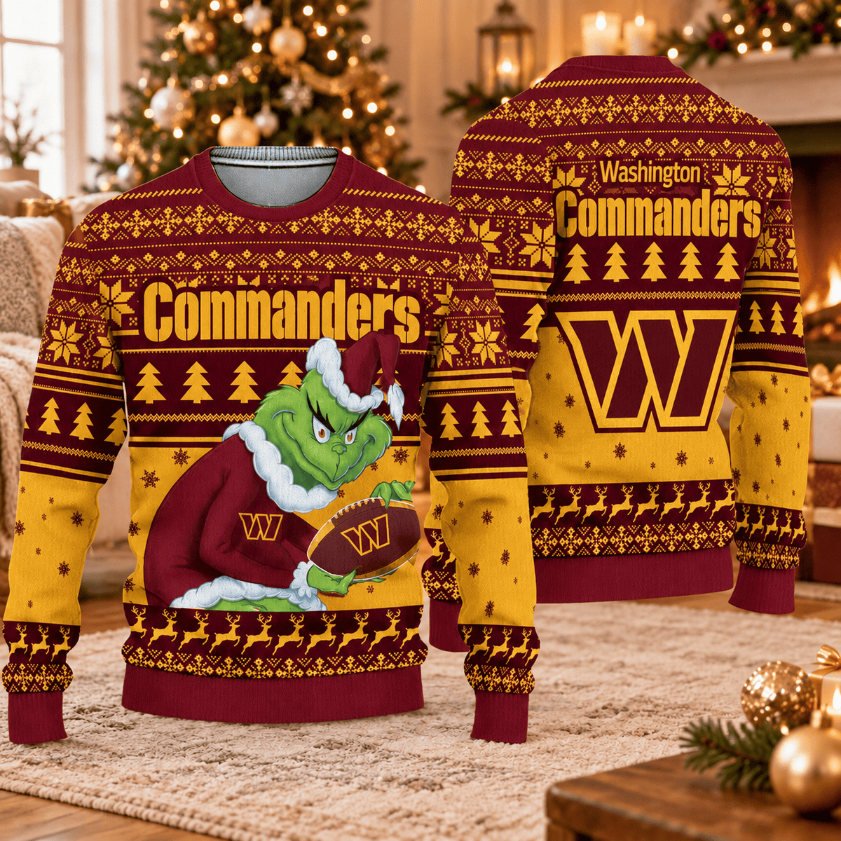 Washington Commanders x Grinch Christmas Ugly Sweater – NFL Football Holiday Sweatshirt, Christmas Gift for Fans