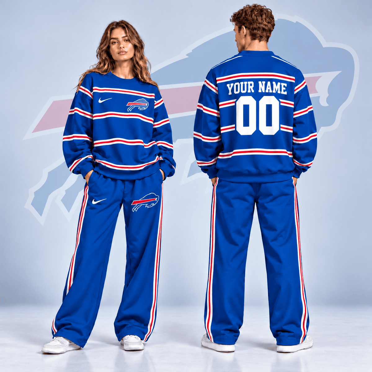 Buffalo Bills NFL Team Sweatshirt & Wide Leg Pants Set – Personalized Football Fan Tracksuit