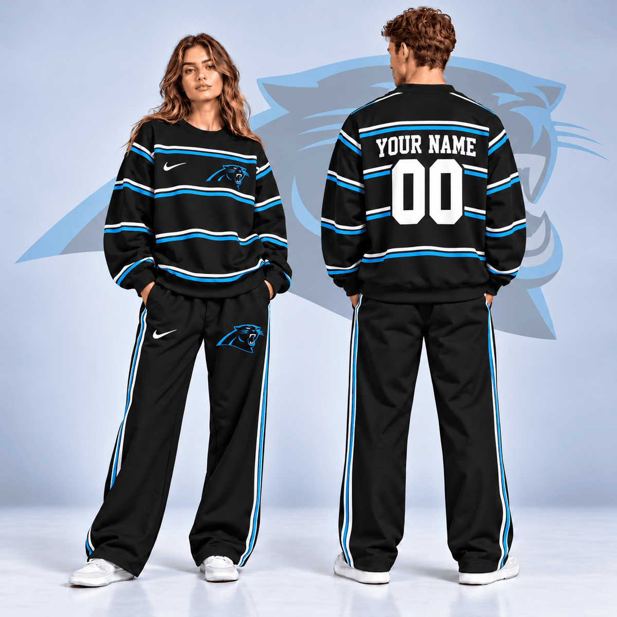 Carolina Panthers NFL Team Sweatshirt & Wide Leg Pants Set – Personalized Football Fan Tracksuit