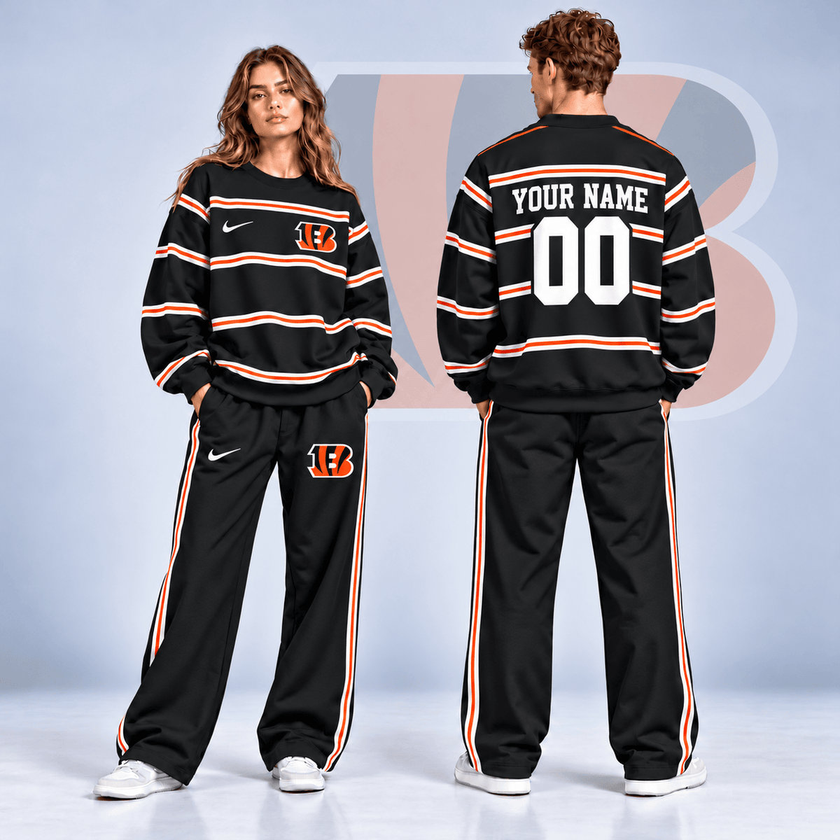 Cincinnati Bengals NFL Team Sweatshirt & Wide Leg Pants Set – Personalized Football Fan Tracksuit