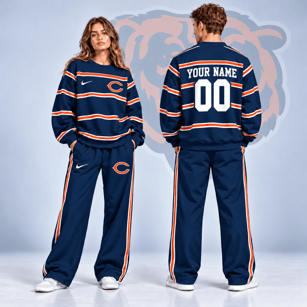 Chicago Bears NFL Team Sweatshirt & Wide Leg Pants Set – Personalized Football Fan Tracksuit