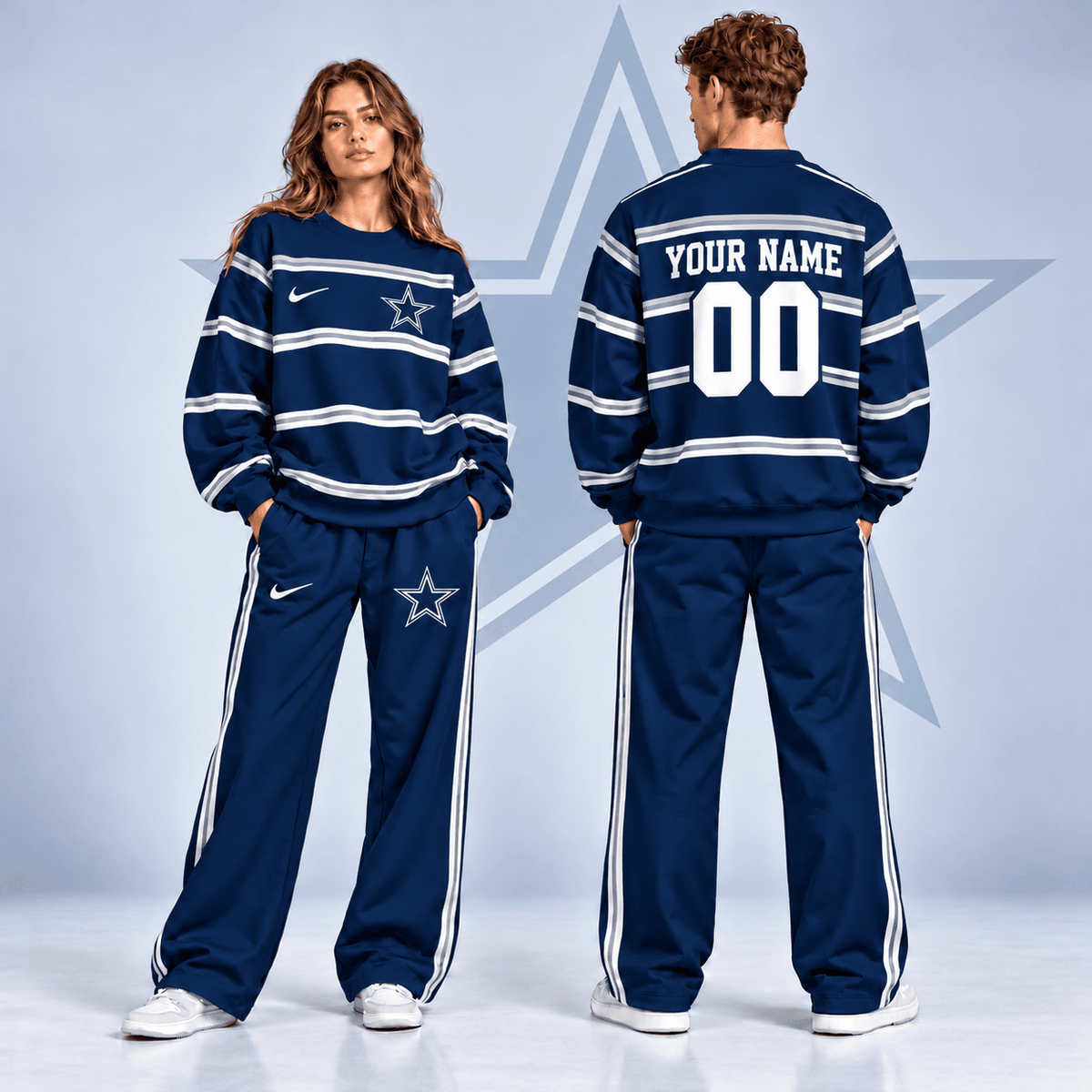 Dallas Cowboys NFL Team Sweatshirt & Wide Leg Pants Set – Personalized Football Fan Tracksuit
